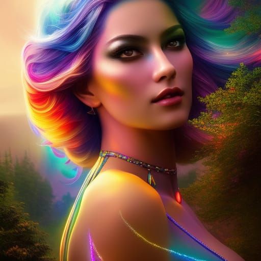 Rainbow Nightsky Goddess in Hyperdetailed Digital Art
