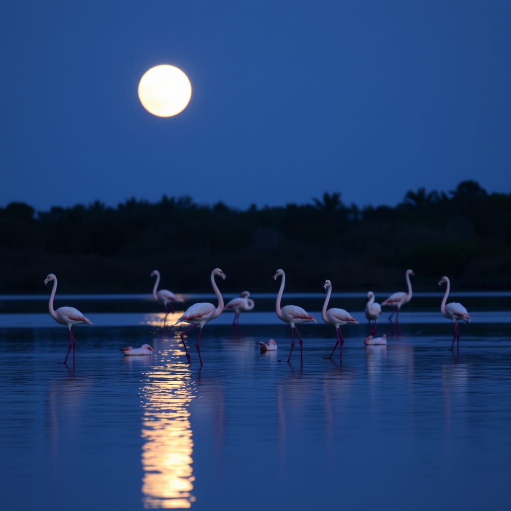 Flamingos in Soft Evening Light