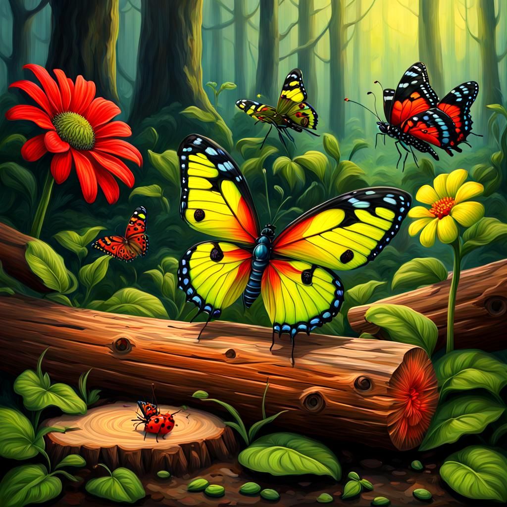 Neon Butterfly and Bug Picnic, Airbrush Art
