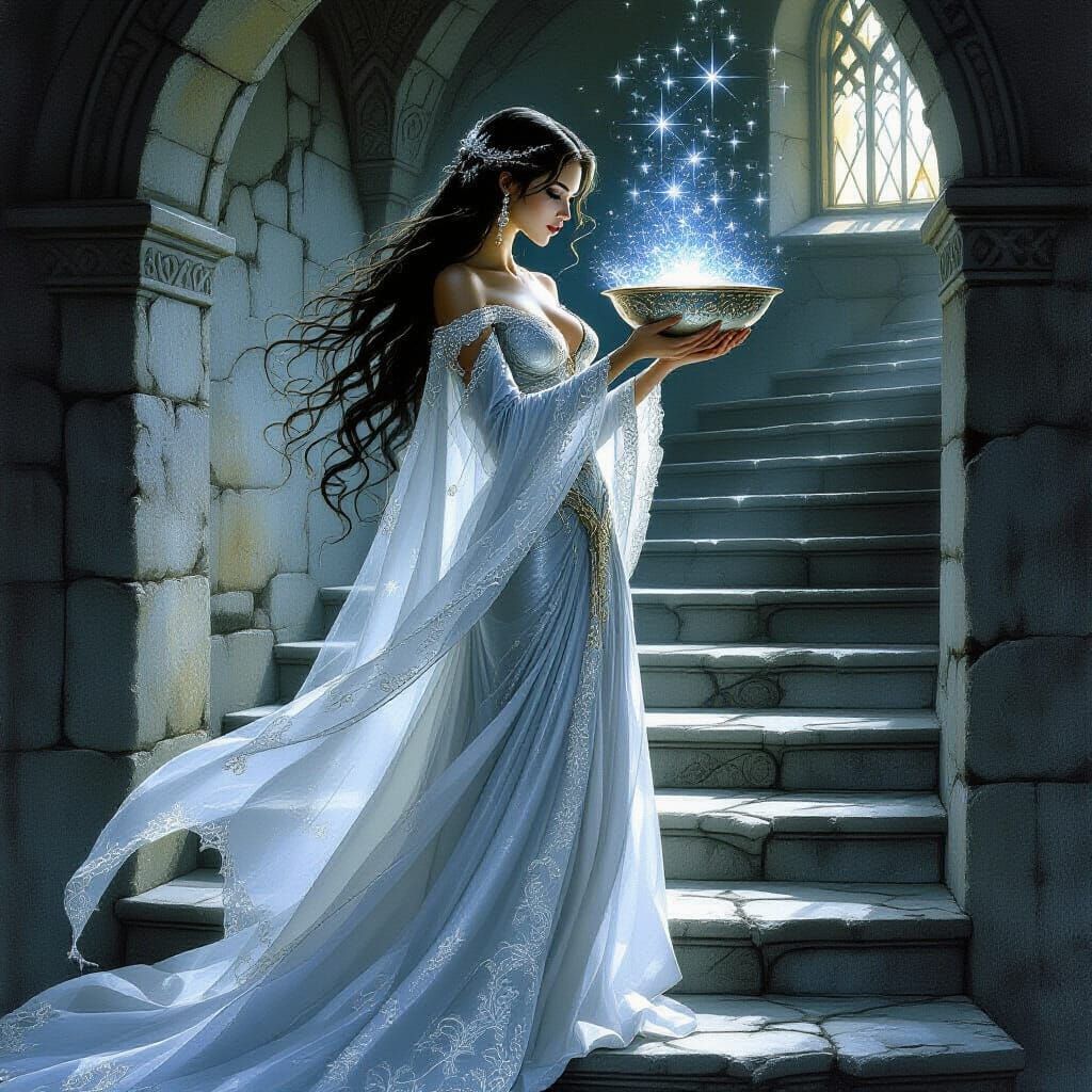 Mystical Sorceress with Bowl of Stars
