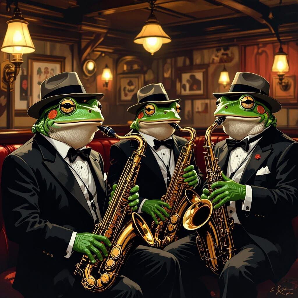 Sophisticated Frogs Play Jazz in Underground City