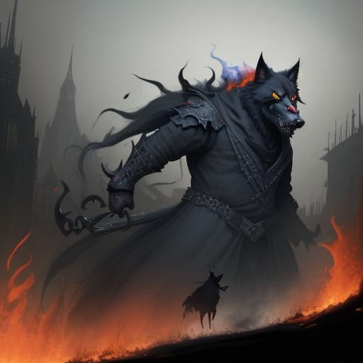 Colorful Grim Reaper in Burning City, Detailed Matte Paintin...