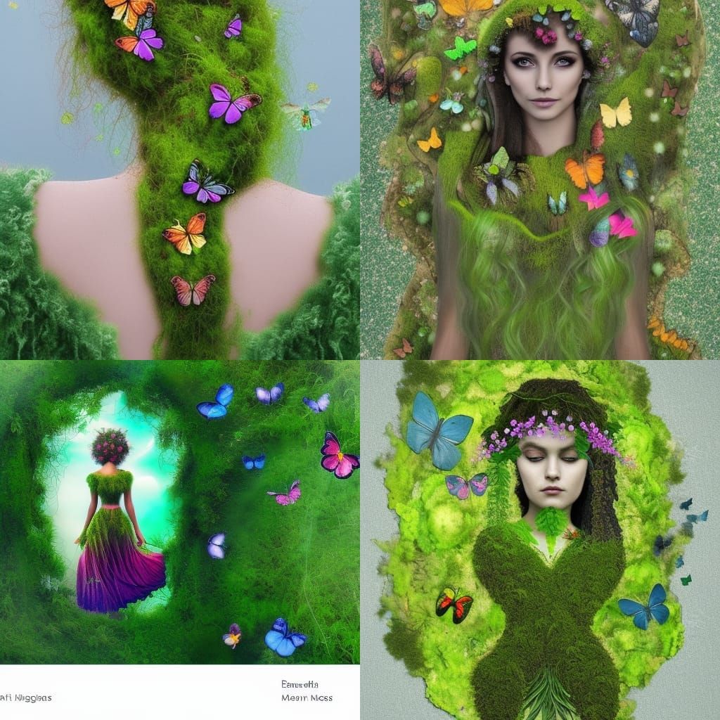 Earth Goddess Portrait with Flowers and Butterflies