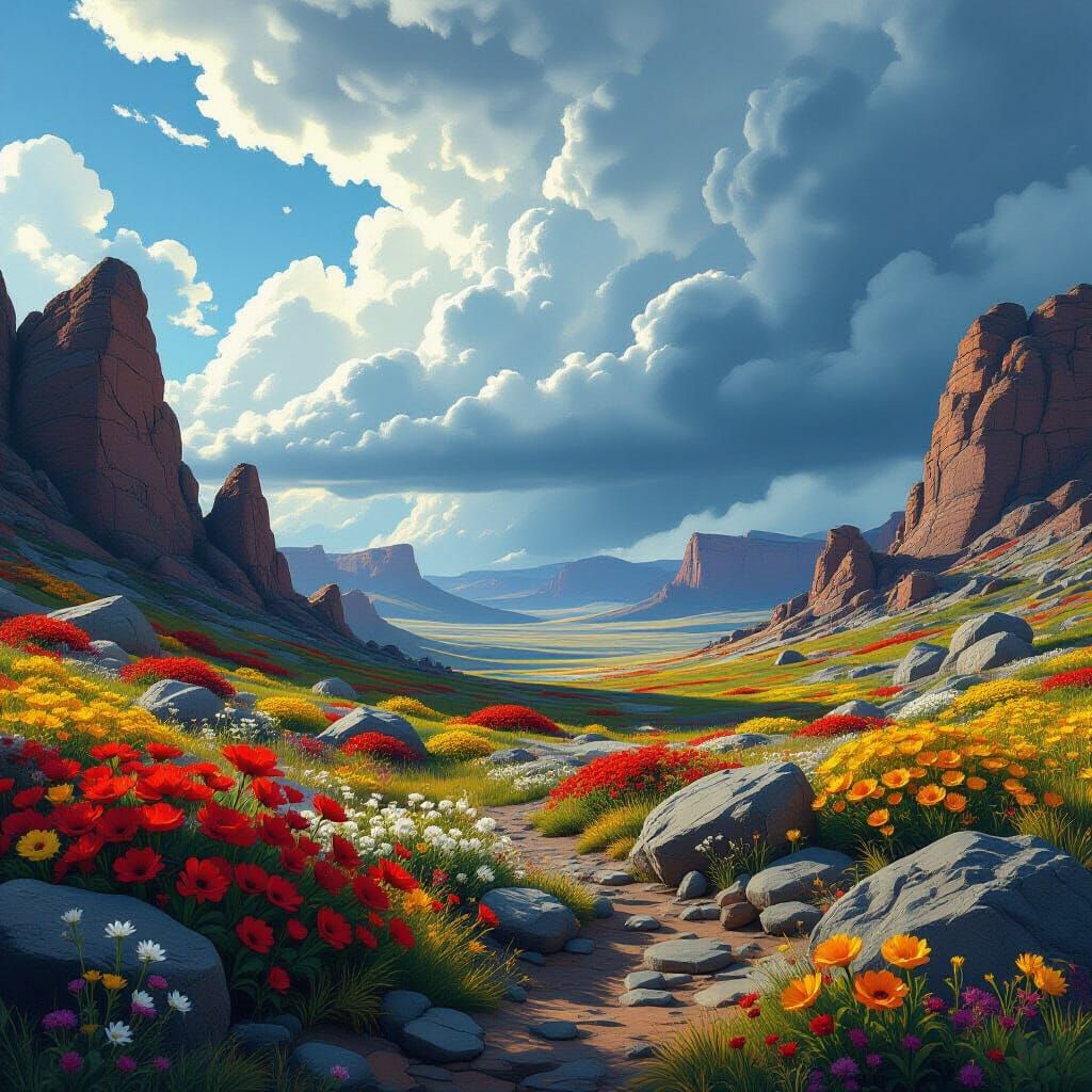 Contrasting Landscape: Flora Meets Rocky Terrain