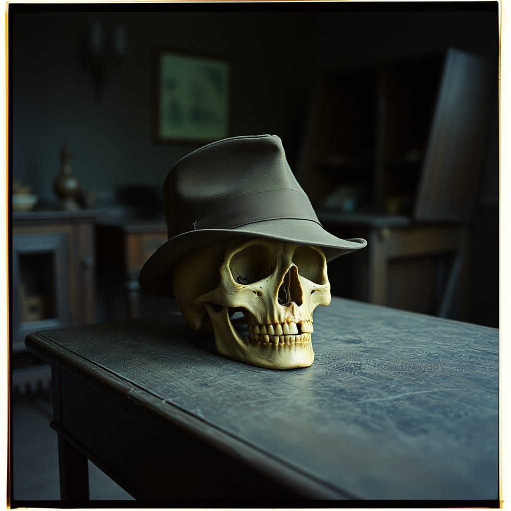 Skull with Vintage Hat in Mystical House