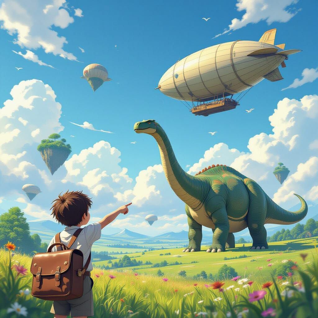Dinosaurs and Zeppelins Roam Sky Islands in Anime Style