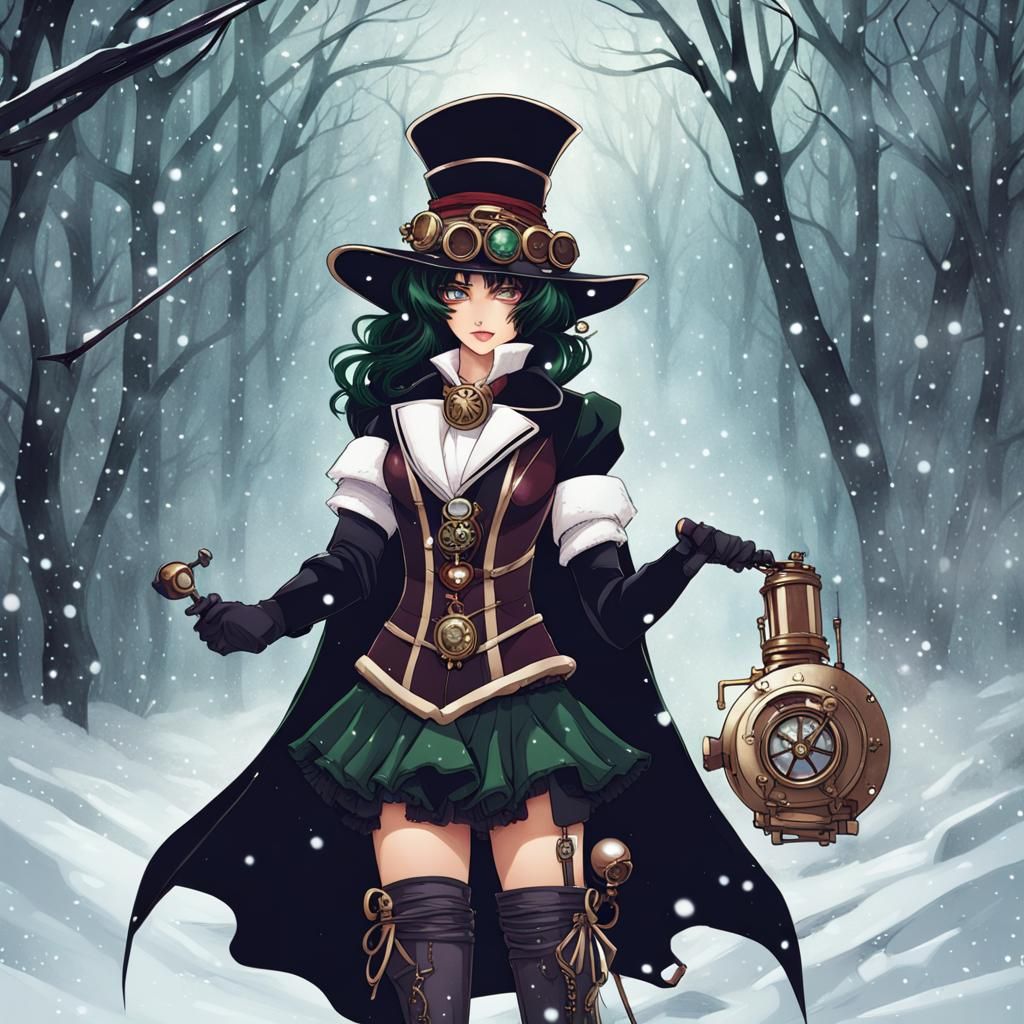 Sailor Pluto As A Steampunk Witch In The Snowy Woods