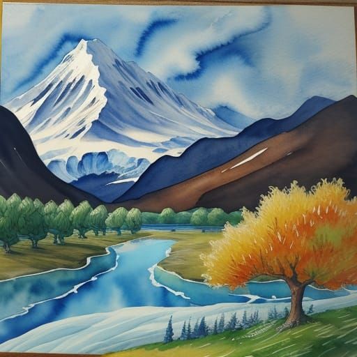 Watercolour painting in the style of van Gogh of a Glacier a...
