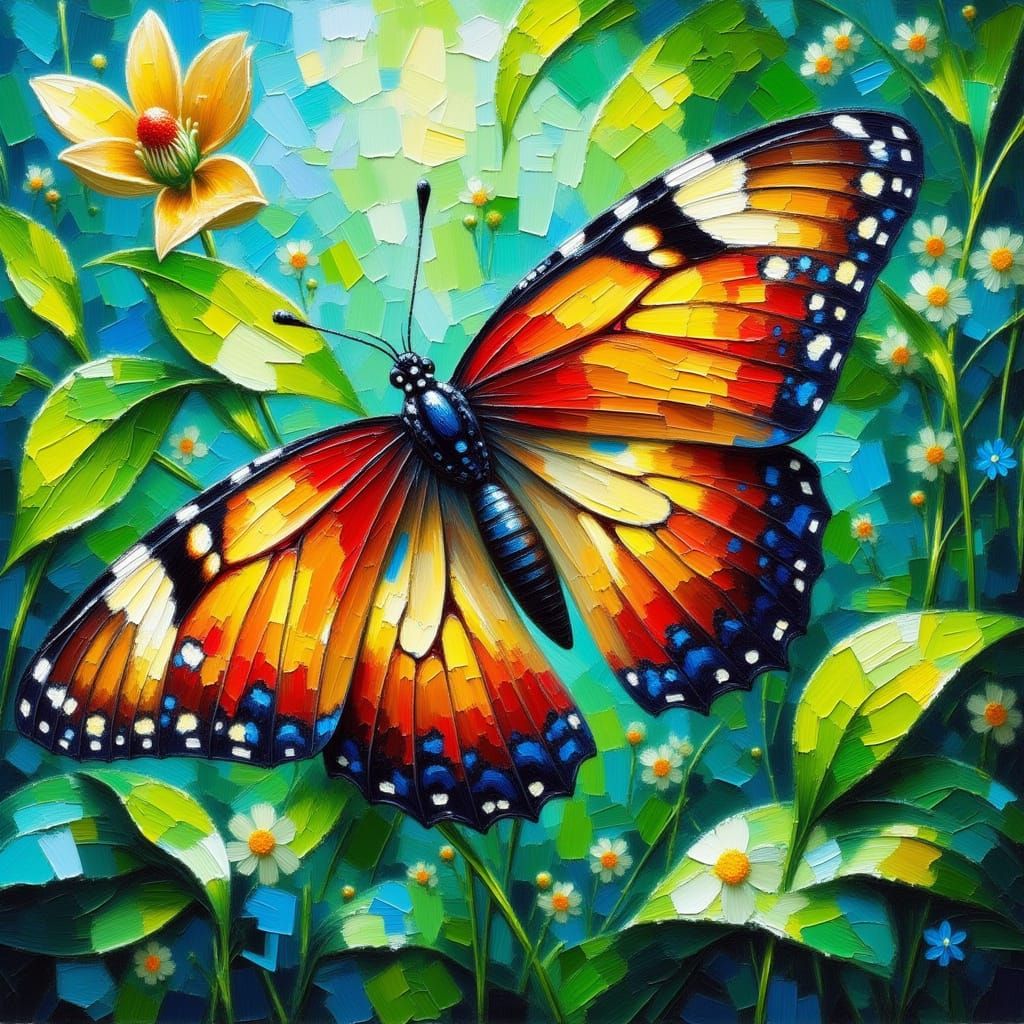 Butterfly Flight in Impasto Style