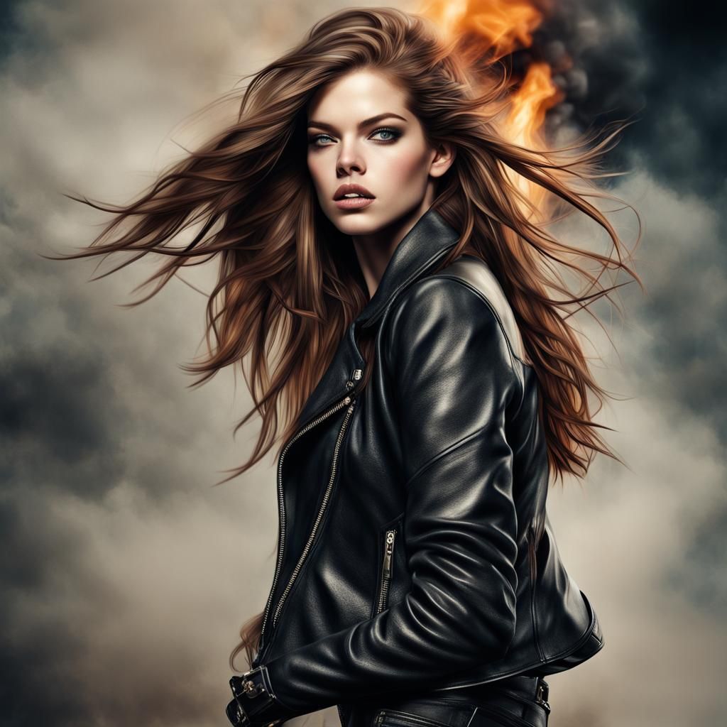 Barbara Palvin Fire Reflection Portrait in Hyperrealism