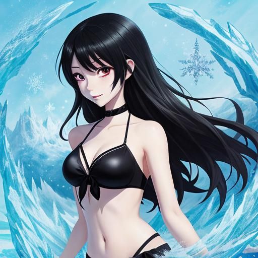 Anime Demon Girl in Frozen Bikini