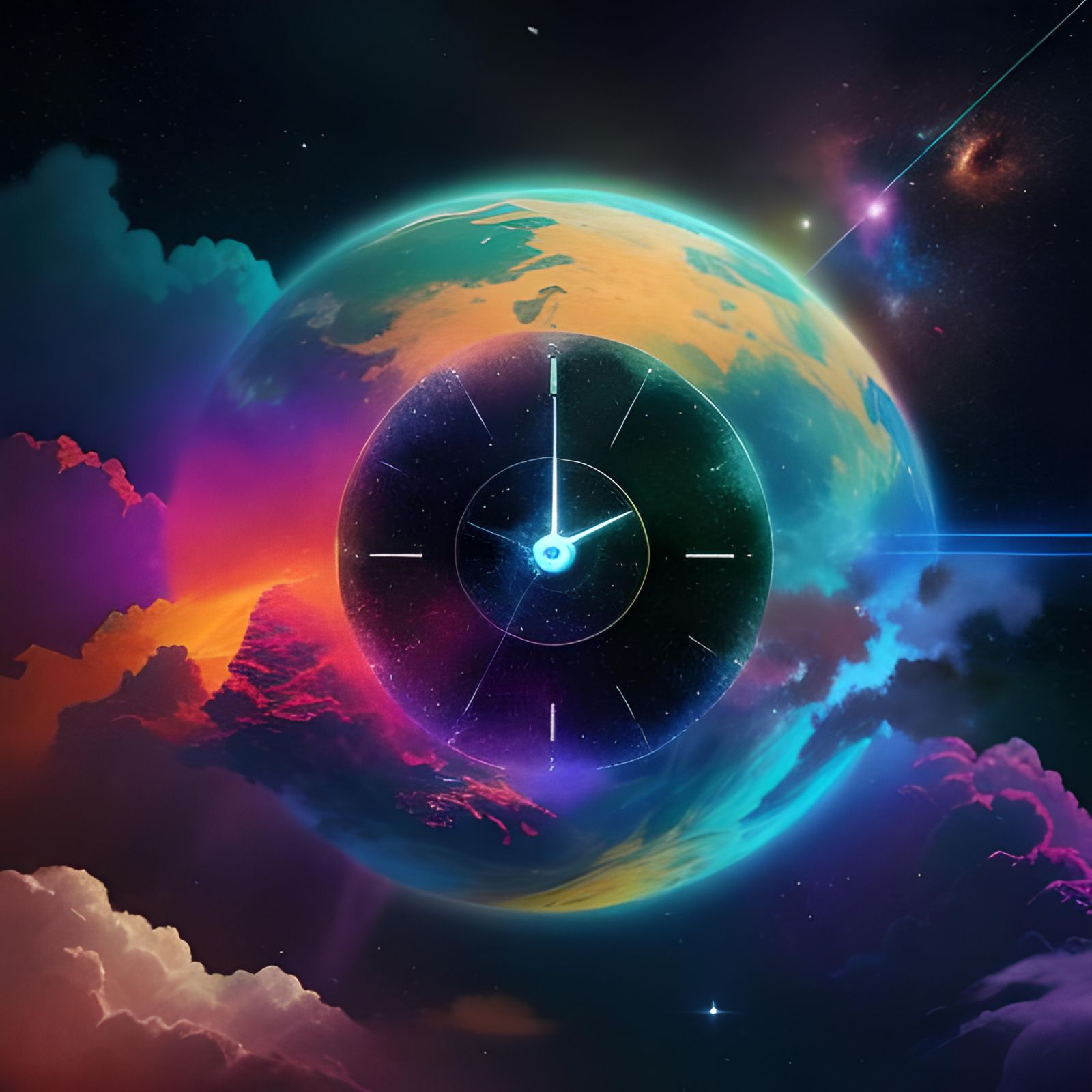 Surreal Clocks in Outer Space Illustration