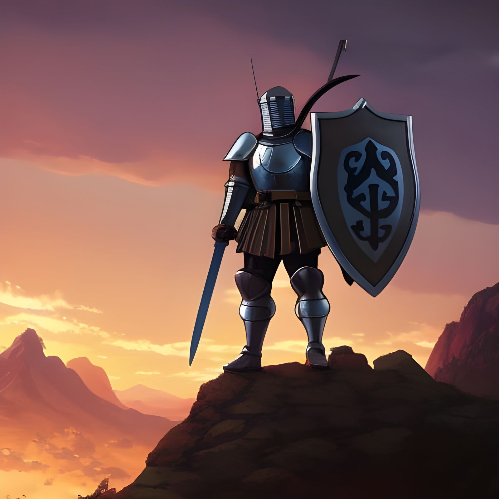 Medieval Knight on Mountain: Ghibli Anime Style