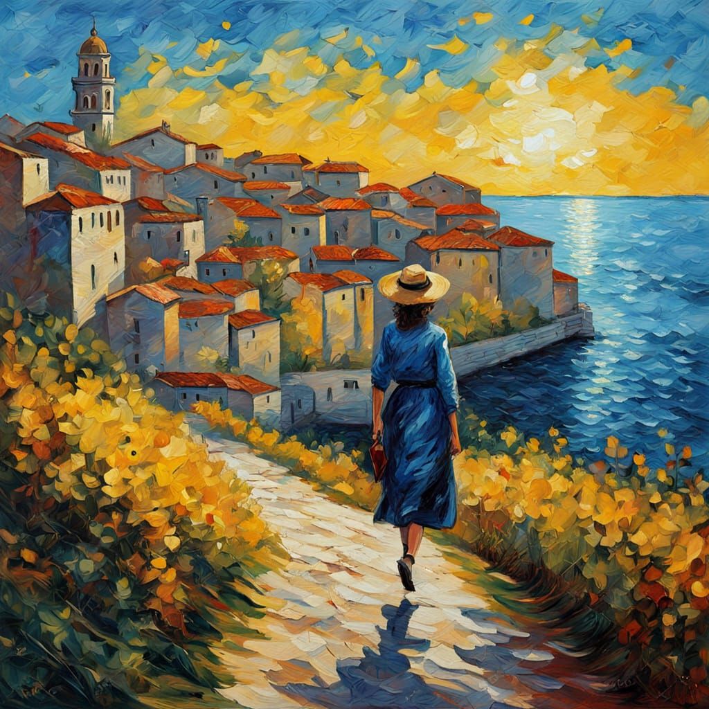 Ancient City Walls of Pula, Croatia in Vibrant Neo-Impressio...