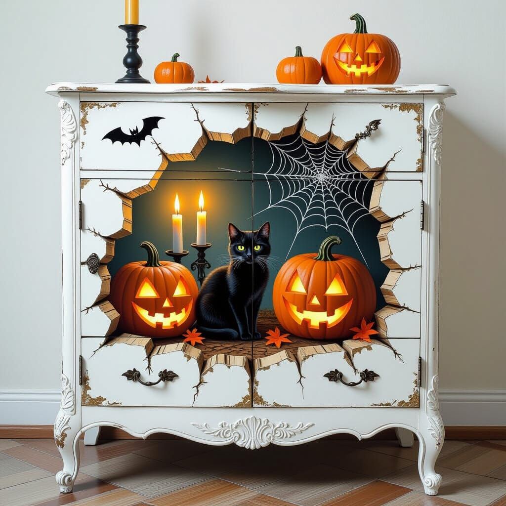 Hyperrealistic Halloween Trompe-l'œil on Dresser