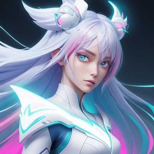 Anime Fairy Portrait in Futuristic White Robes