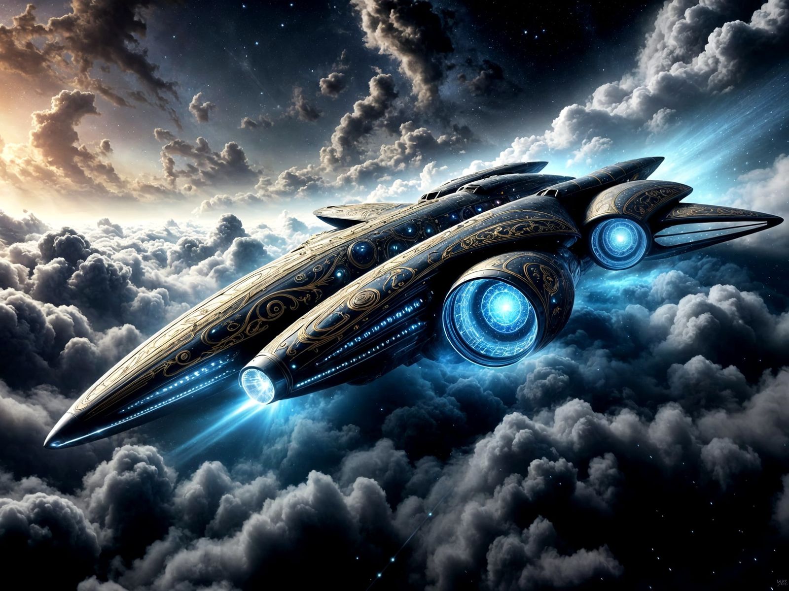 Zanarian Cruiser Emerges from Nebula: Digital Painting