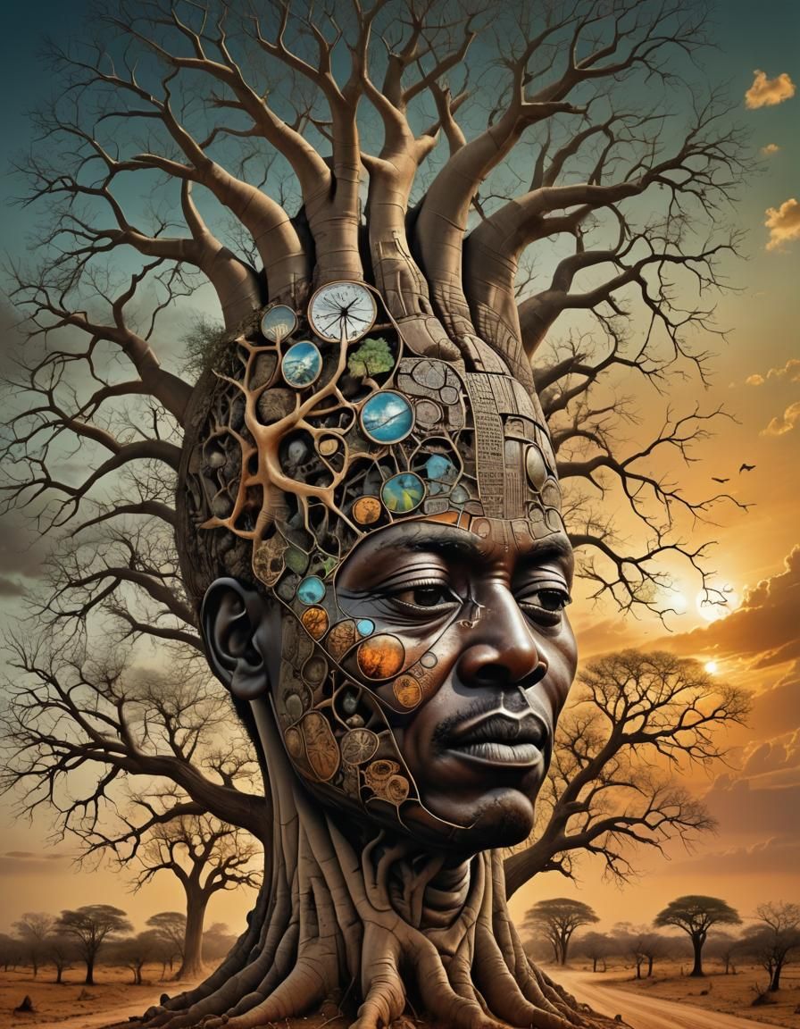 Surreal Baobab Paradise: Mindscape Double Exposure Art