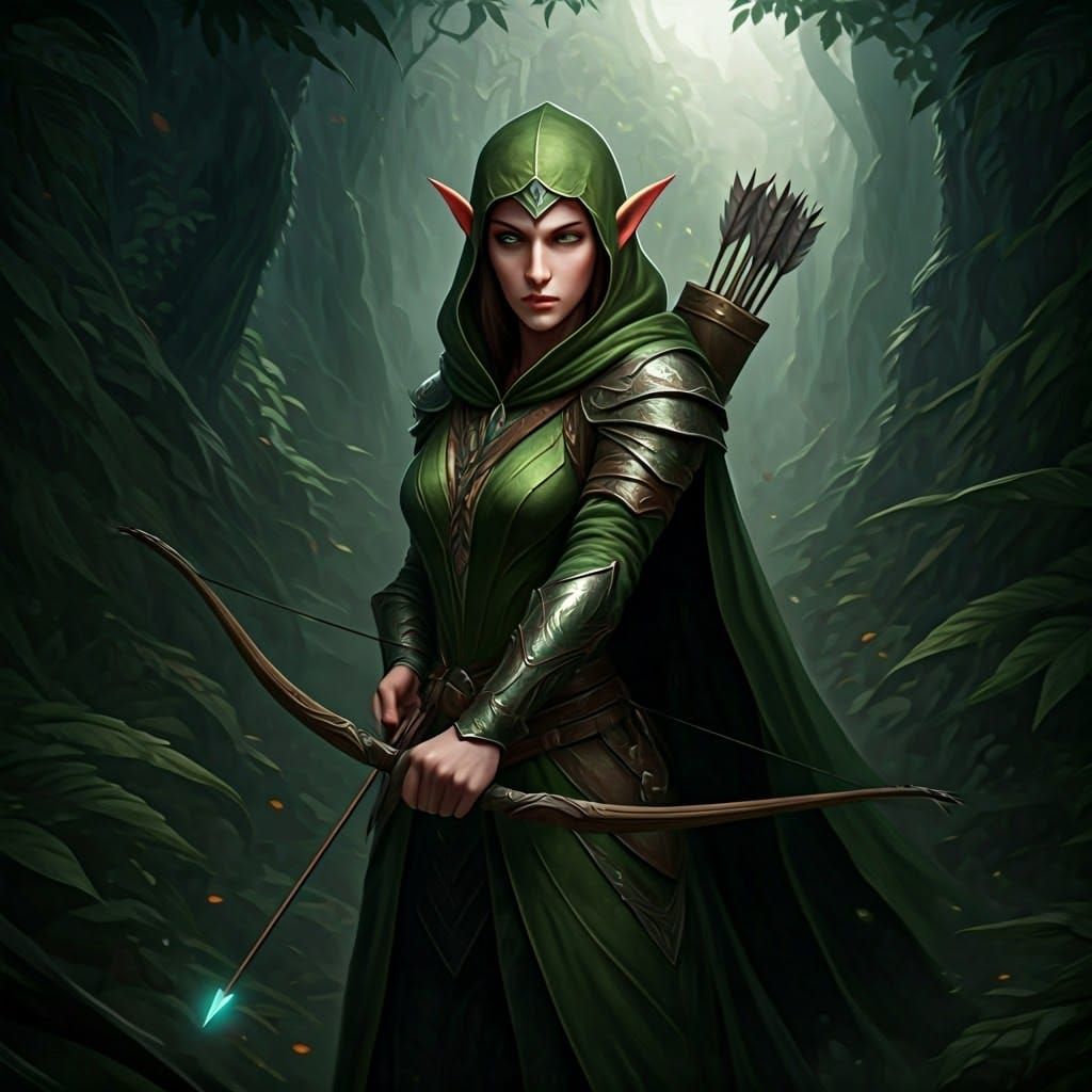 Elf Archer Hunting: Detailed Matte Painting in 8k