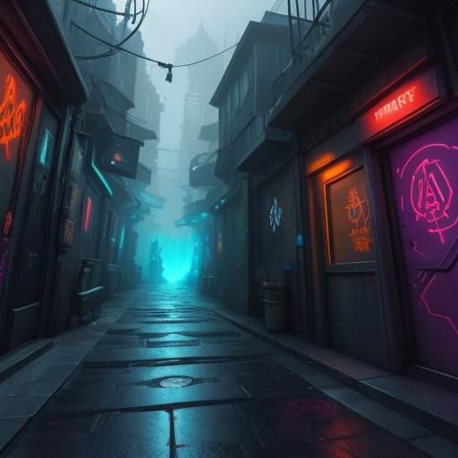 Glowing Graffiti Art in City Alleyway