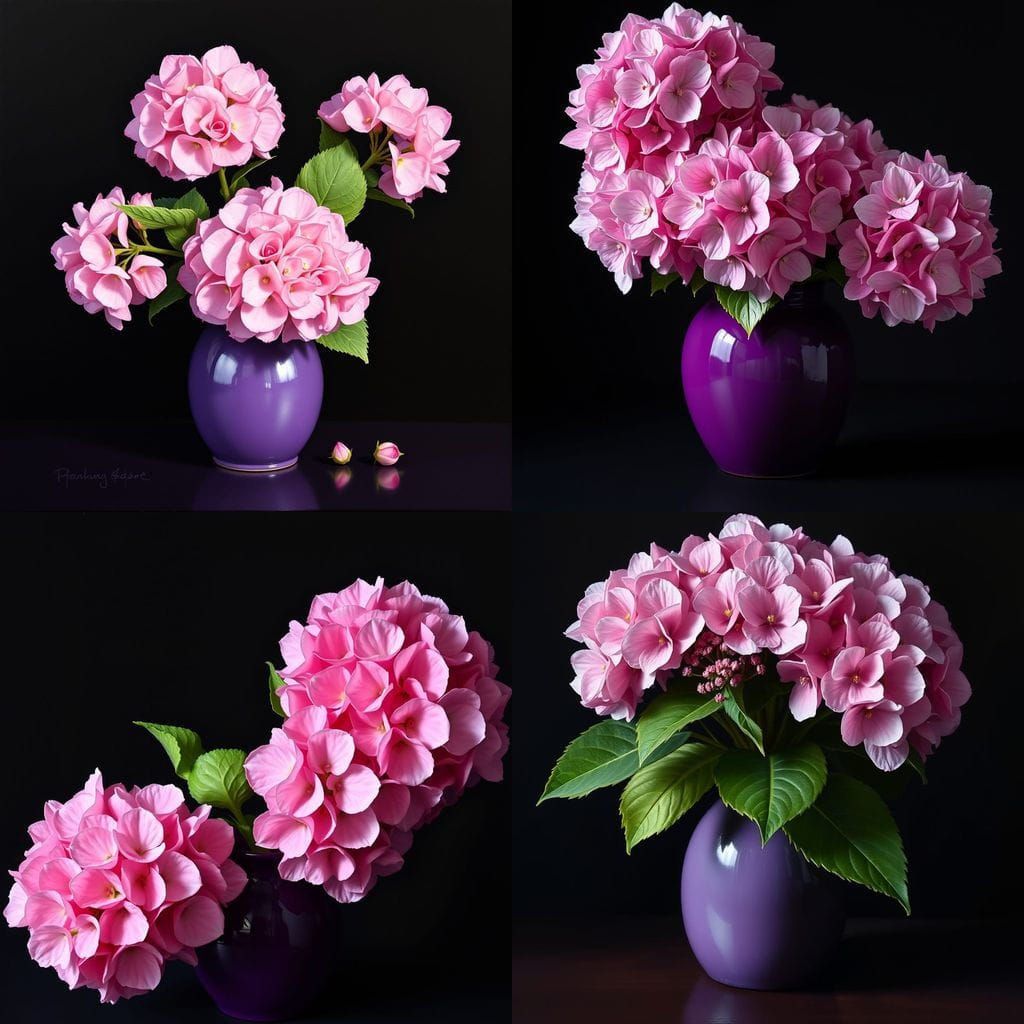 Pink Hydrangea Still Life in Oil Painting Style