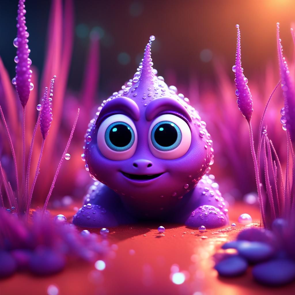 Glowing Purple Plant Creature in 3D Digital Art