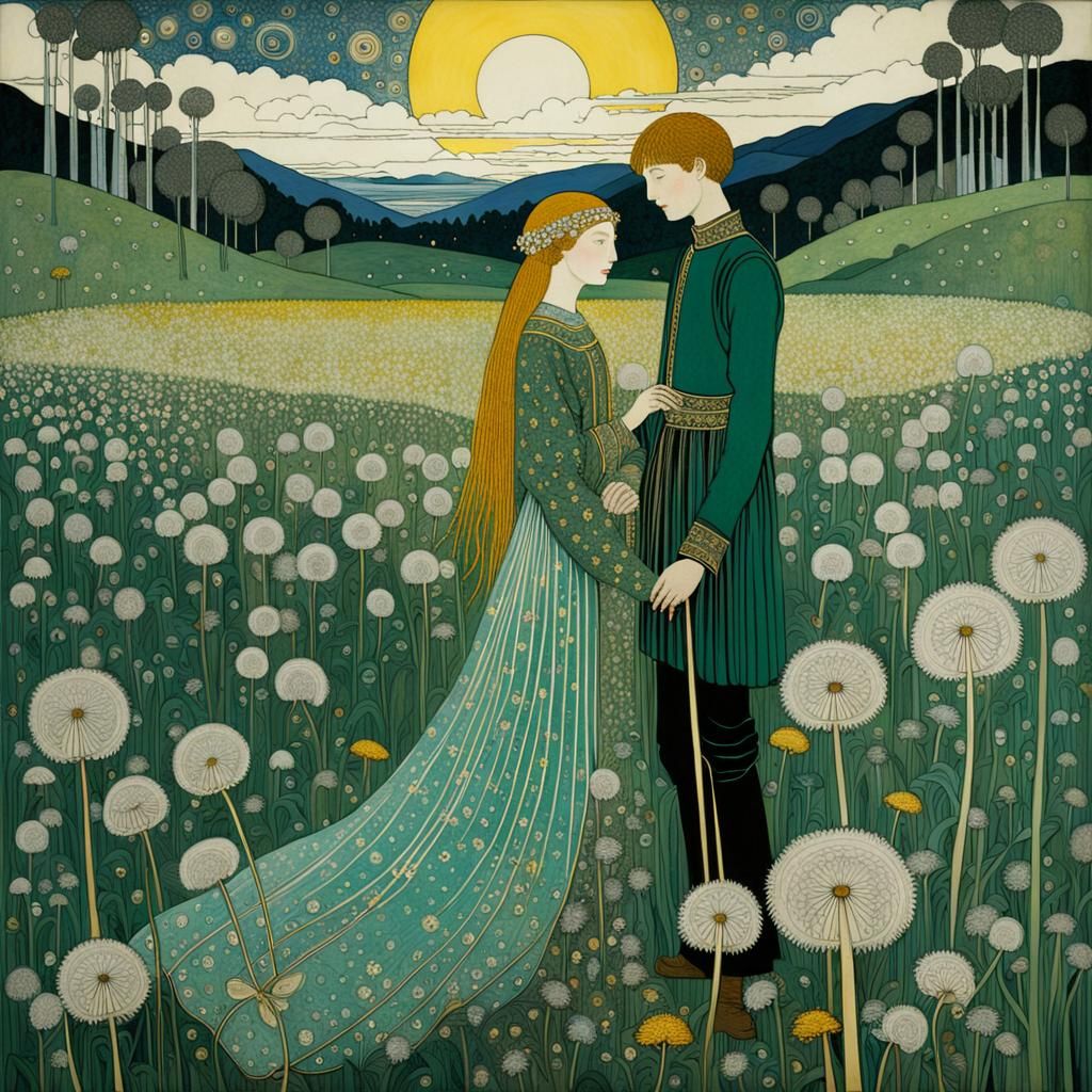 Golden Dreamscapes in Art Nouveau Style