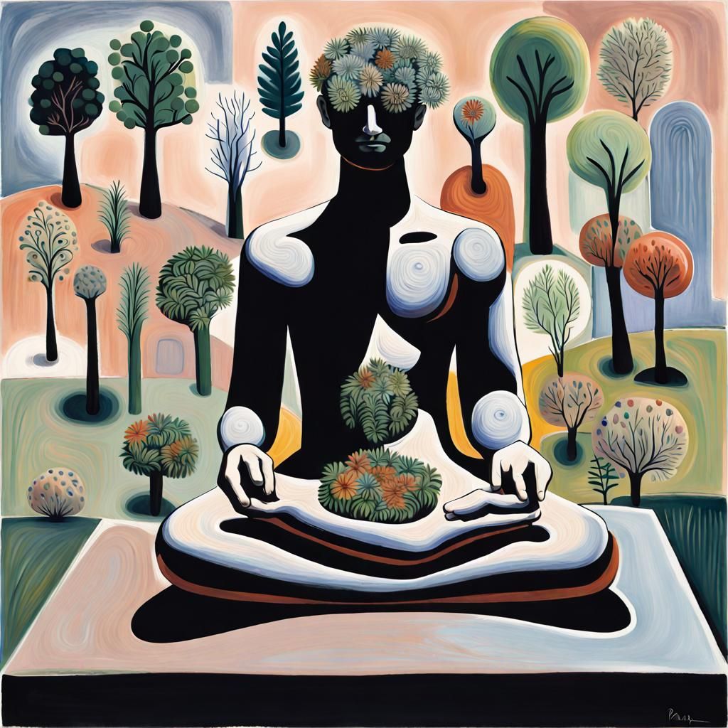 Man with Floral Hair in Raoul Dufy Style