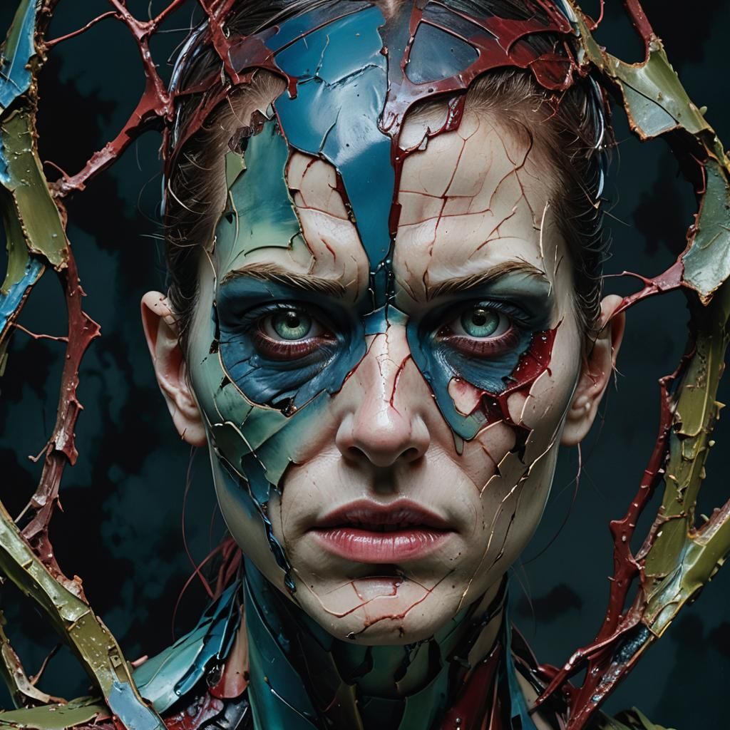 Cyberpunk Character with Cracked Ceramic Skin