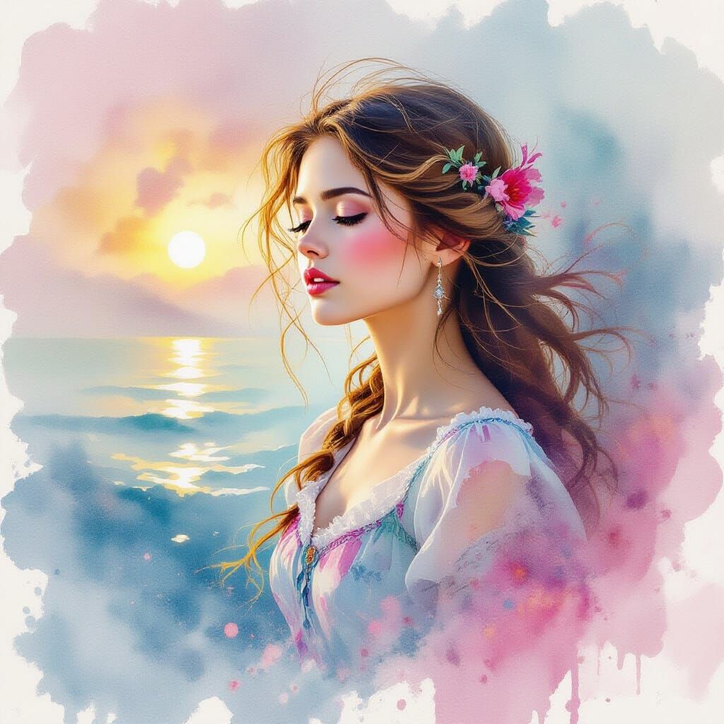 Ethereal Watercolour Lady Sailing to Skye