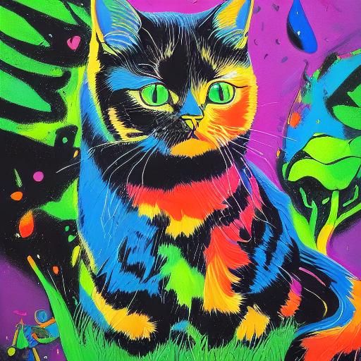 Abstract Cat in Cityscape, Art Deco Style