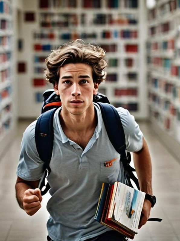 Student Running: Professional Color Portrait