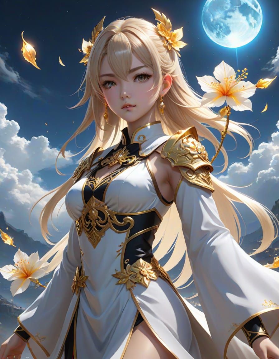 Anime Celestial Goddess with Crystal Flowers