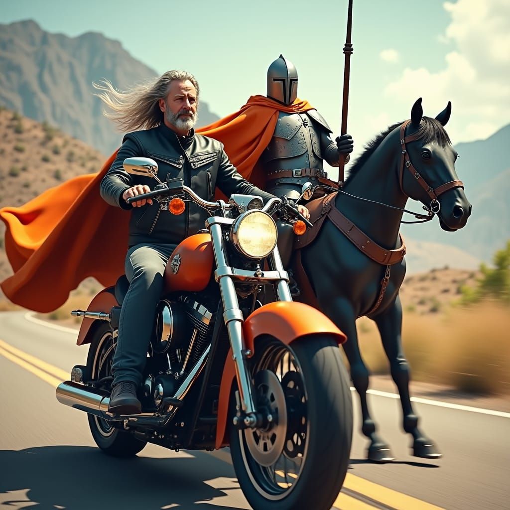 Motorcyclist Transforms to Knight, Digital Matte Painting