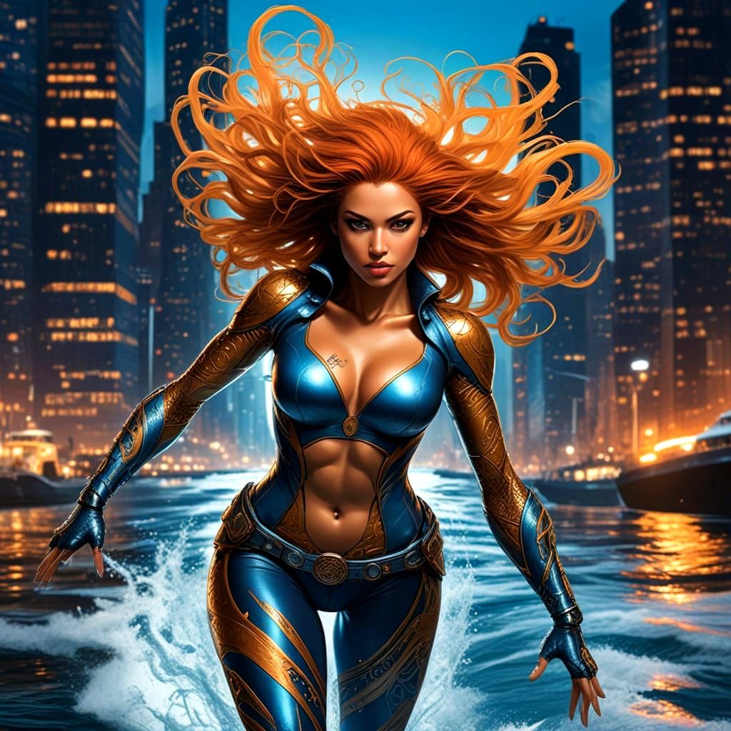 Elegant Persian Superheroine Runs on Water in Dramatic Sunse...