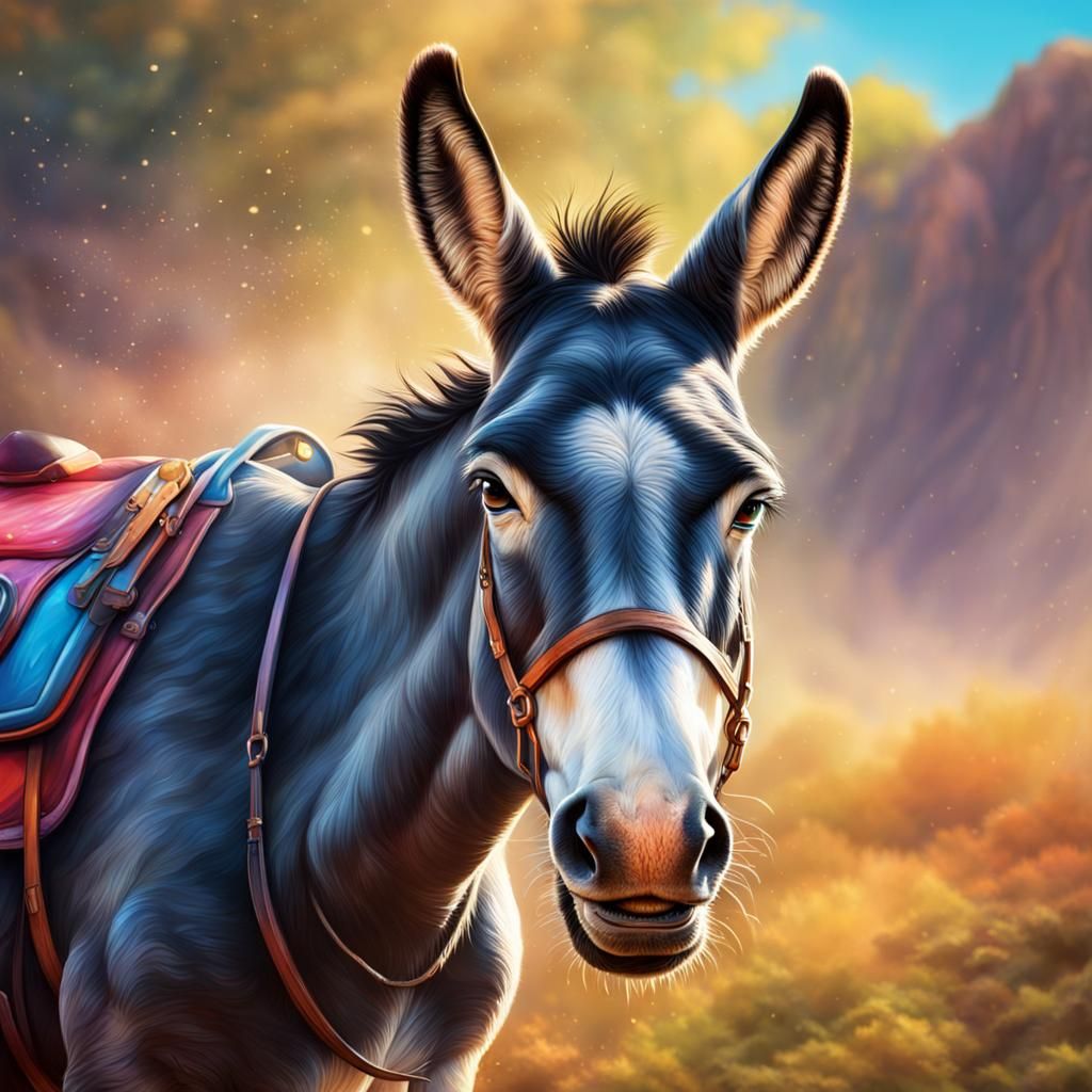 Hyperrealistic Mule Portrait in Colorful Fantasy Style