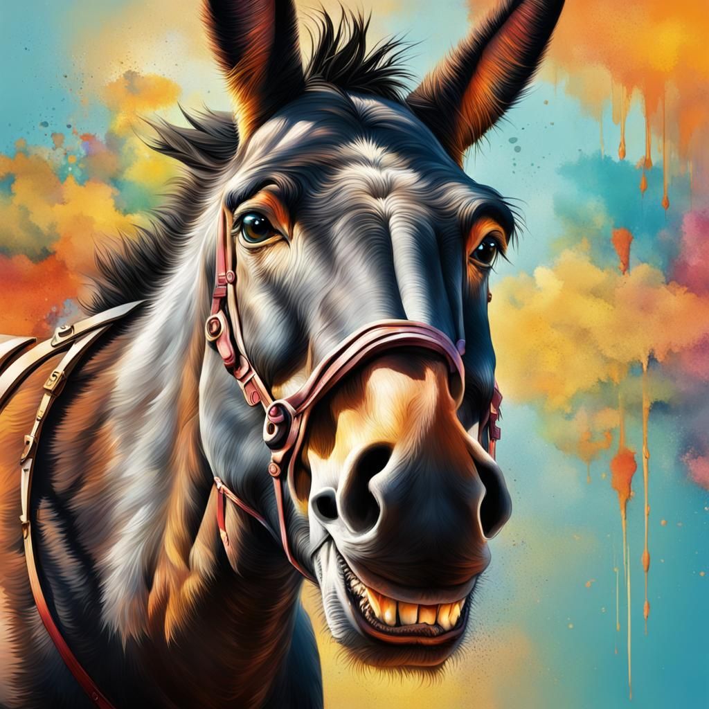 Hyperrealistic Mule Portrait with Colorful Background