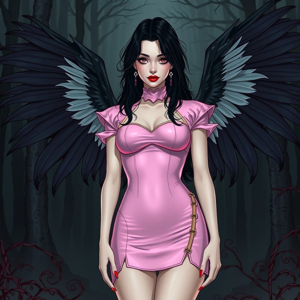 Gothic Angel in Dark Forest Majesty