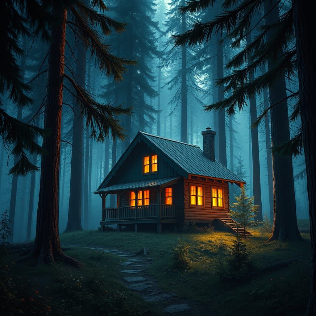 Surreal Forest Cabin Radiates Warmth and Magic