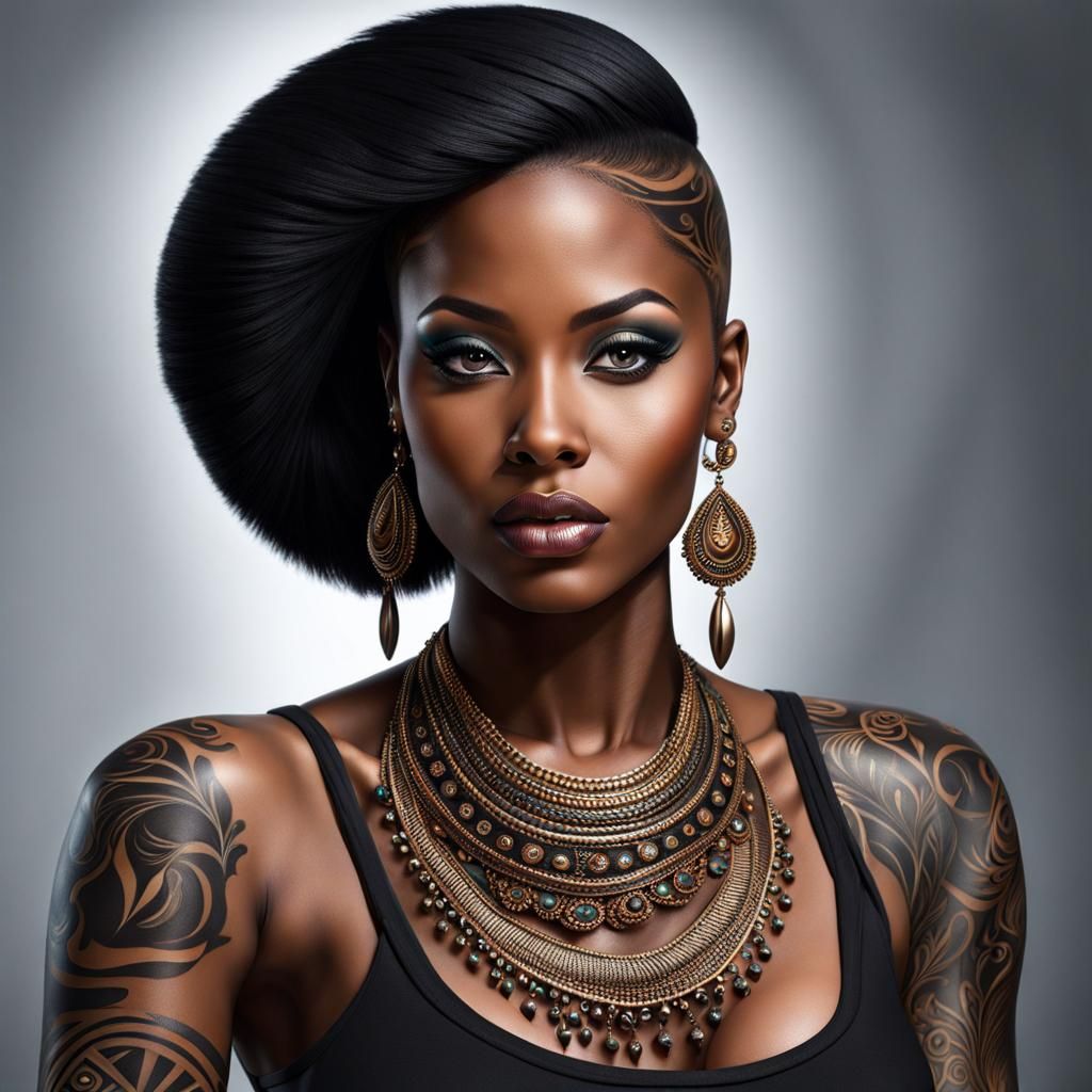 Stunning African Woman with Vivid Tattoos: Ultra Realistic P...