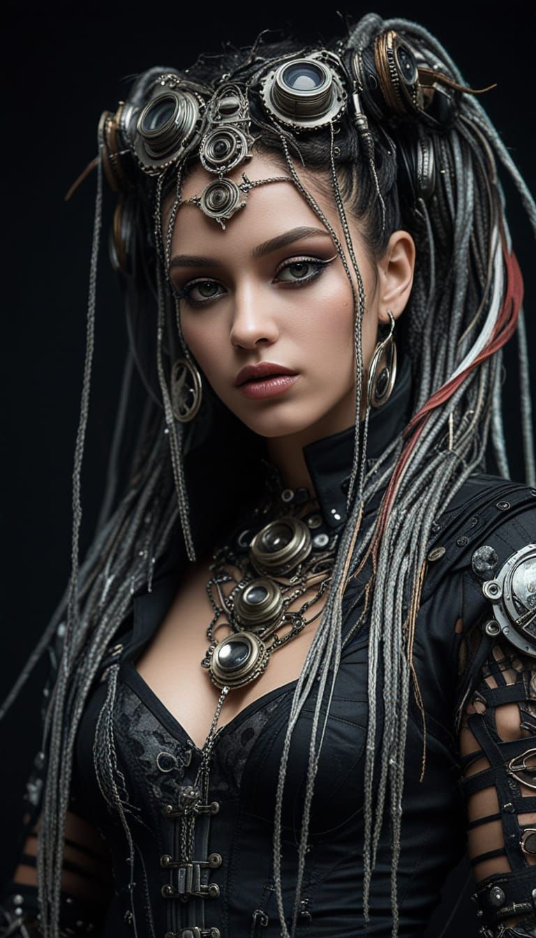 Hypermaximalist Gothpunk with Holographic Makeup in Cyberpun...