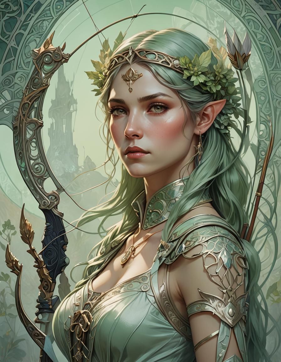 Ethereal Archer in Art Nouveau Fantasy Portrait