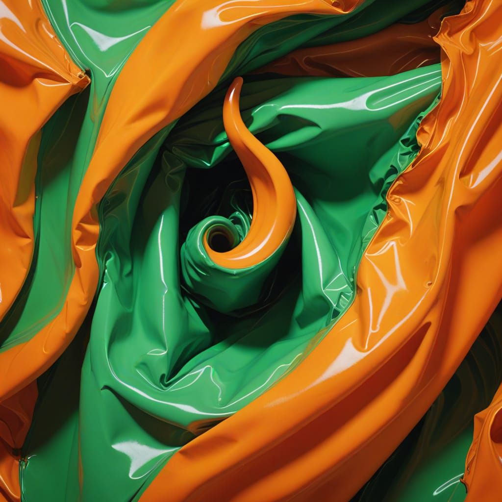 Vibrant Surrealism: Melting Plastic Bag with Iridescent Horn...