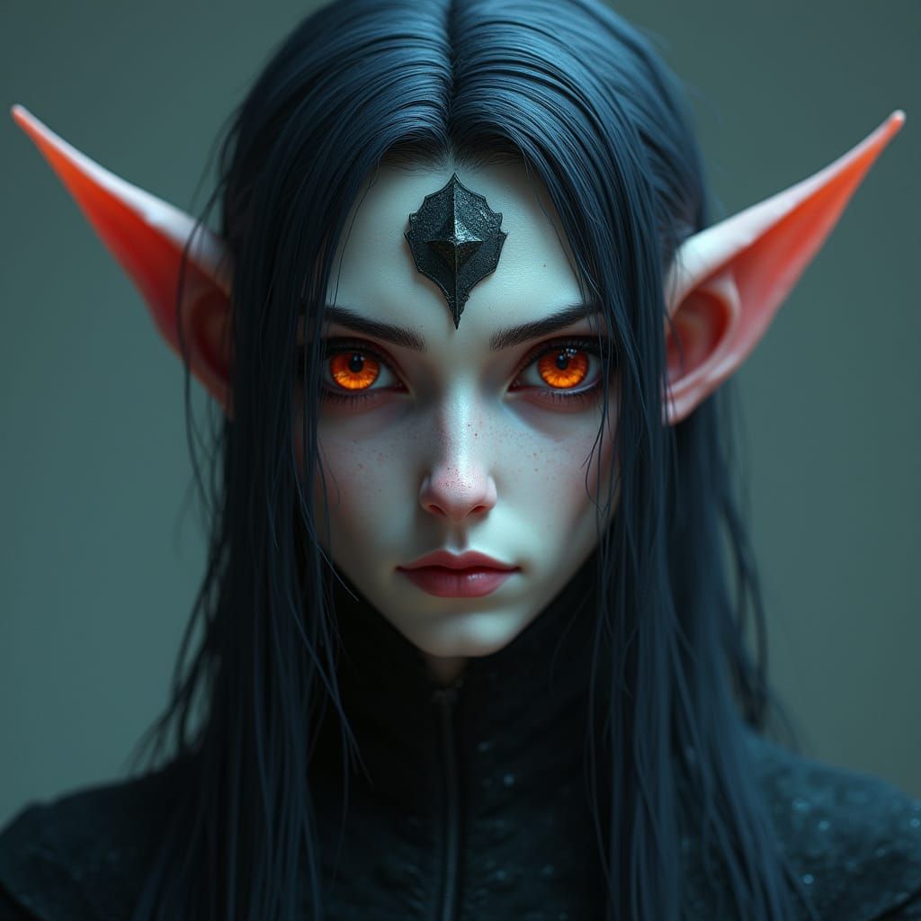 Mystical Elf Vampire with Expressive Eyes, Digital Art