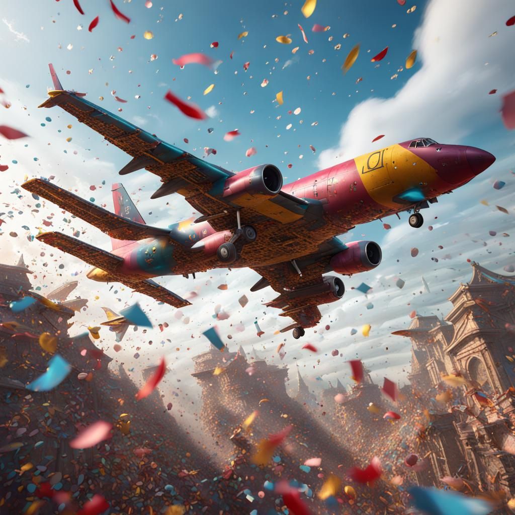Fantastical Confetti Warplane in Detailed Matte Painting