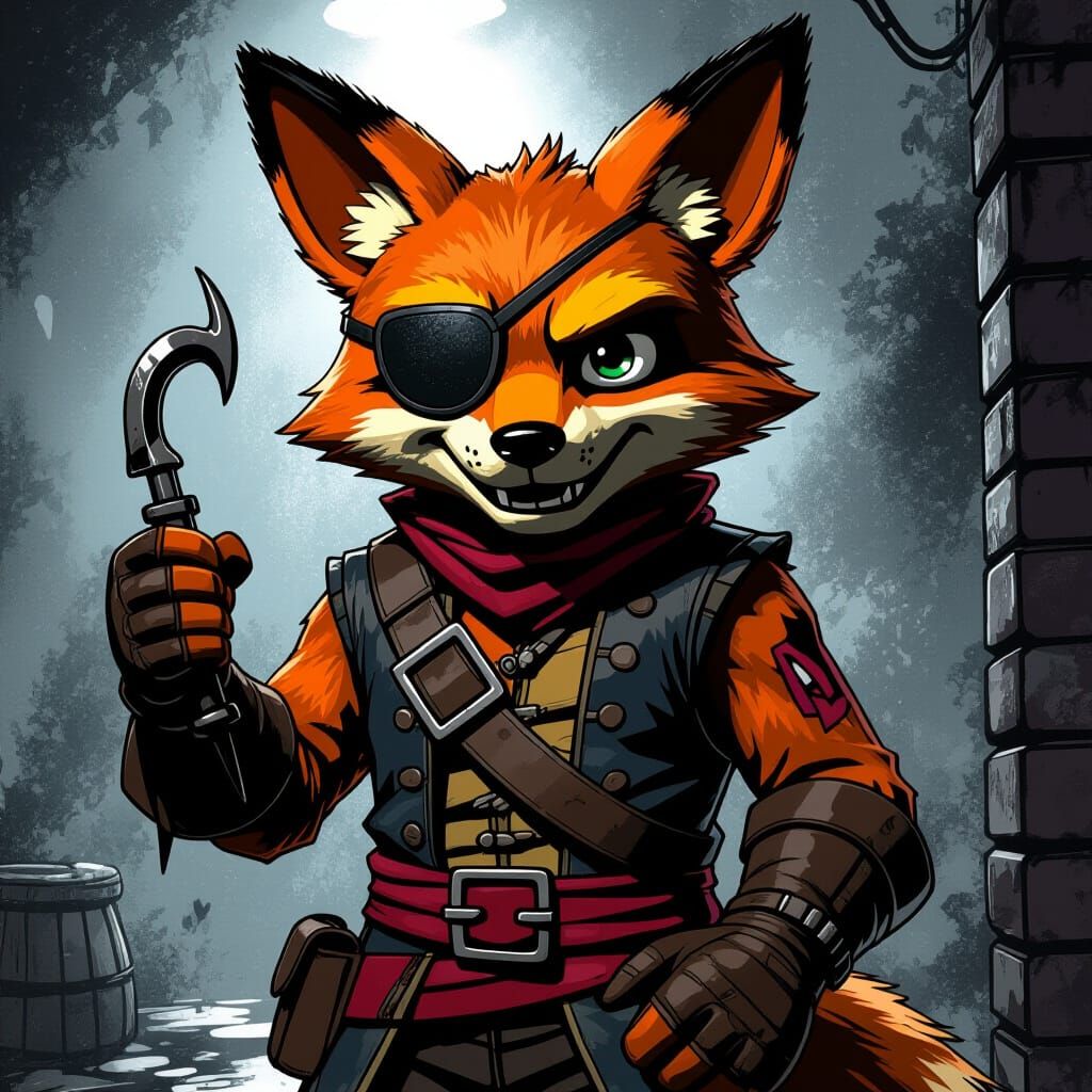 Foxy the Pirate Fox in Dark Comic Style