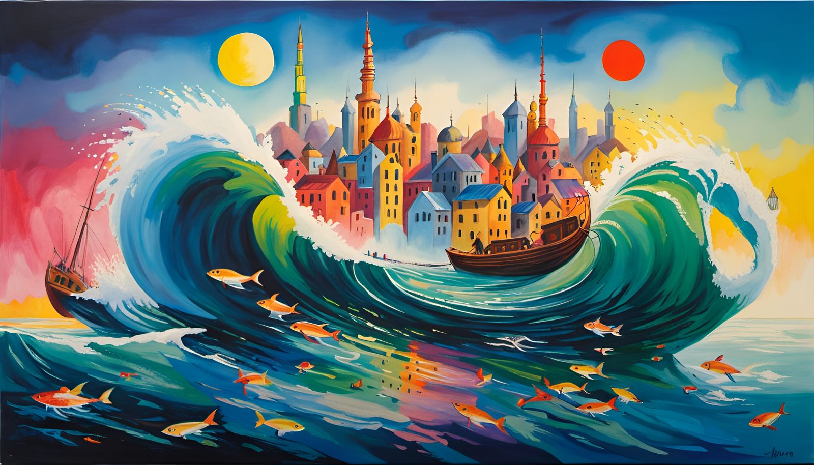 Floating City Over Watercolors by Paul Klee