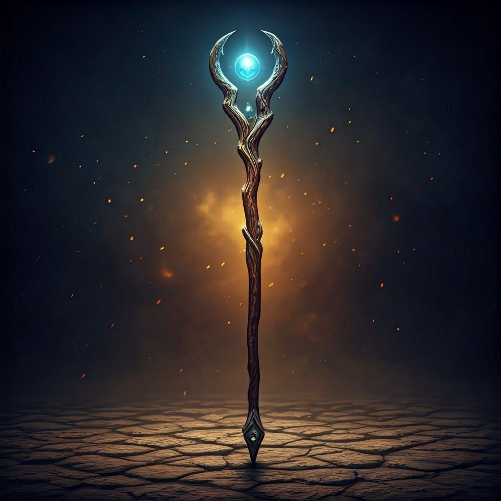 Ethereal Sorcerer's Staff in Dramatic, High-Contrast Setting