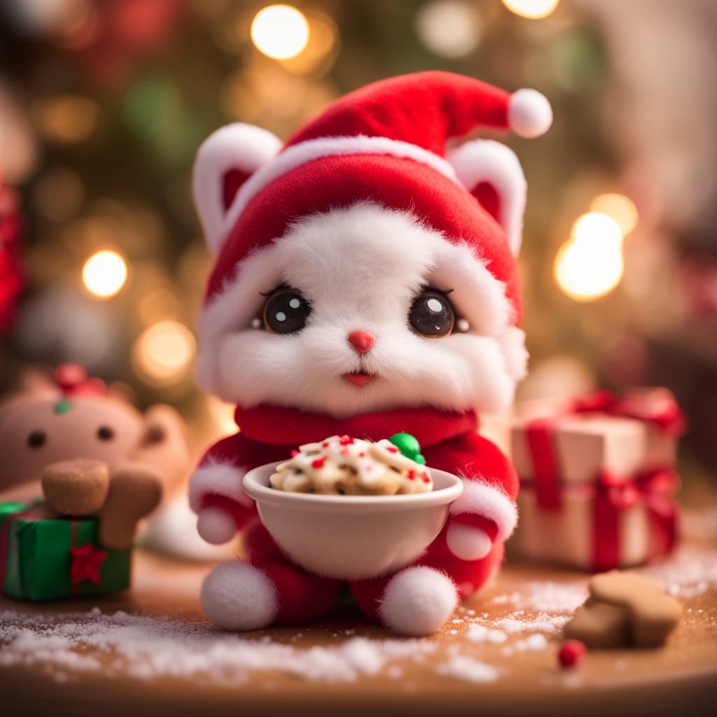 Cute Plush Mrs. Santa Making Christmas Cookies