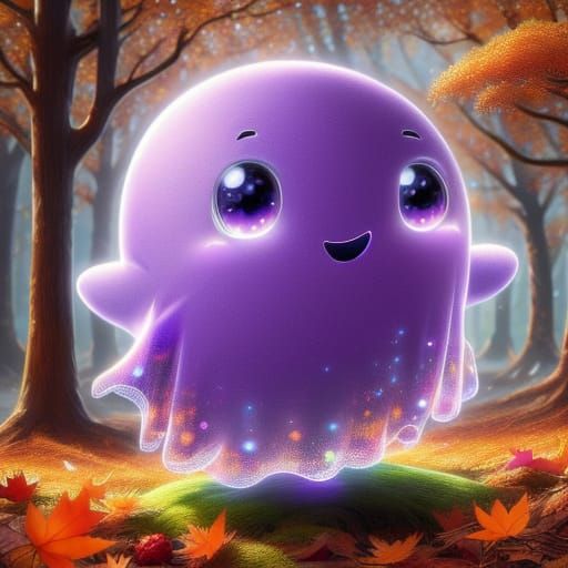 Whimsical Purple and Orange Ghost in Autumn Watercolor
